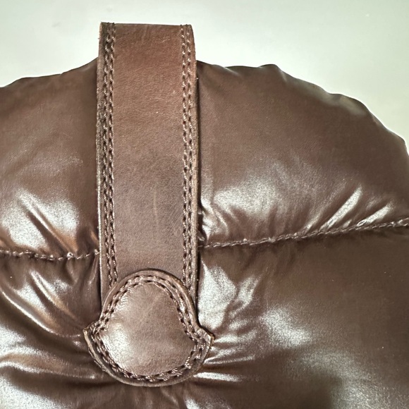 GUC MONCLER BROWN LEATHER DOWN QUILTED NYLON SHAFT TALL SIZE 39 WEDGE PUFF BOOTS - Picture 15 of 15